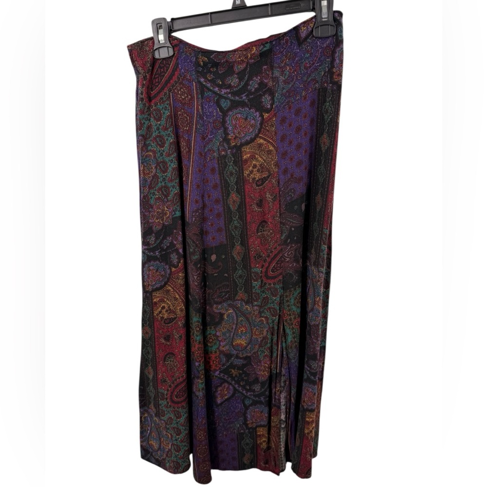 Vintage Womens Midi Skirt Size Medium Thigh Slit Midnight Floral Witch Academia